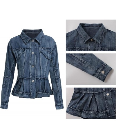 Women's Jean Jacket Long Sleeve Classic Distressed Fray Hem Tassels Denim Trucker Jackets B-blue $31.19 Jackets