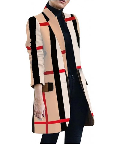 Women's One Breasted Midi Plaid Wool Blend Pea Coat Outerwear Brown $18.38 Coats