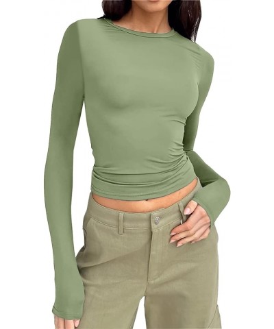 Women’s Long Sleeve Round Neck Crop Top Tee Shirt Basic Solid Tight Slim Fit Cropped Plain Short Women Athletic Green-c $2.80...