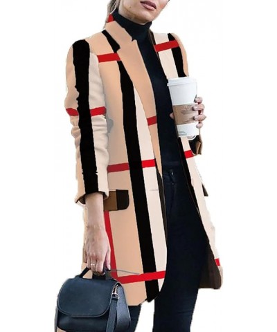 Women's One Breasted Midi Plaid Wool Blend Pea Coat Outerwear Brown $18.38 Coats