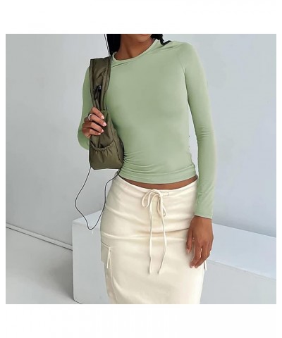 Women’s Long Sleeve Round Neck Crop Top Tee Shirt Basic Solid Tight Slim Fit Cropped Plain Short Women Athletic Green-c $2.80...