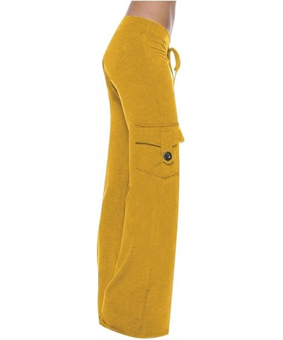 Cargo Pants for Women High Waisted Stretcy Wide Leg with Pockets Casual Solid Adjustable Waist Workout Gym Sweatpant C-yellow...