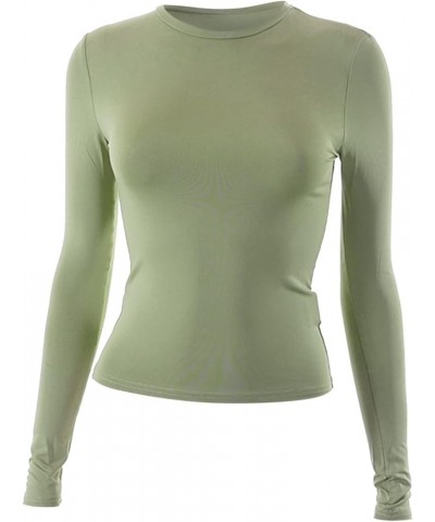 Women’s Long Sleeve Round Neck Crop Top Tee Shirt Basic Solid Tight Slim Fit Cropped Plain Short Women Athletic Green-c $2.80...