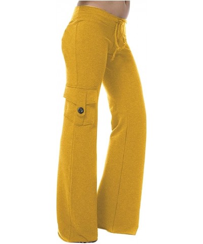 Cargo Pants for Women High Waisted Stretcy Wide Leg with Pockets Casual Solid Adjustable Waist Workout Gym Sweatpant C-yellow...