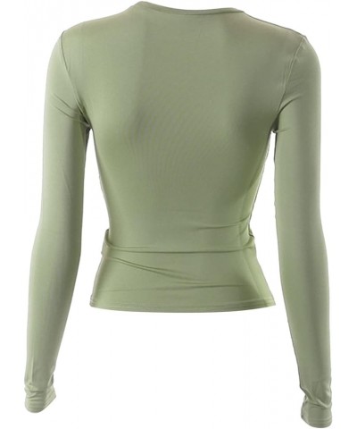 Women’s Long Sleeve Round Neck Crop Top Tee Shirt Basic Solid Tight Slim Fit Cropped Plain Short Women Athletic Green-c $2.80...