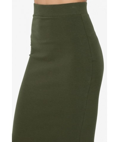 Women's Basic Comfort Stretch Cotton Elastic High Waist Knee Midi Pencil Skirt Olive $9.17 Skirts