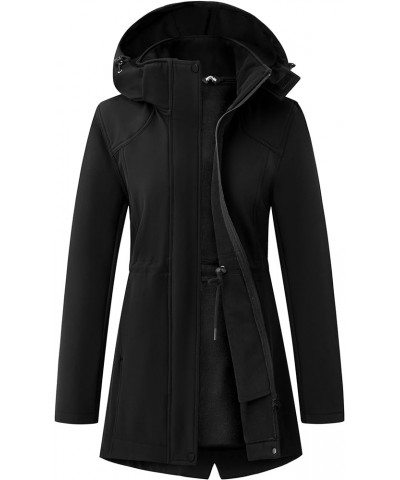 Women's Long Softshell Jackets with Hood Fleece Lined Jacket Windbreaker Black $31.67 Jackets