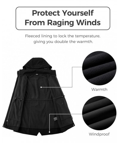 Women's Long Softshell Jackets with Hood Fleece Lined Jacket Windbreaker Black $31.67 Jackets