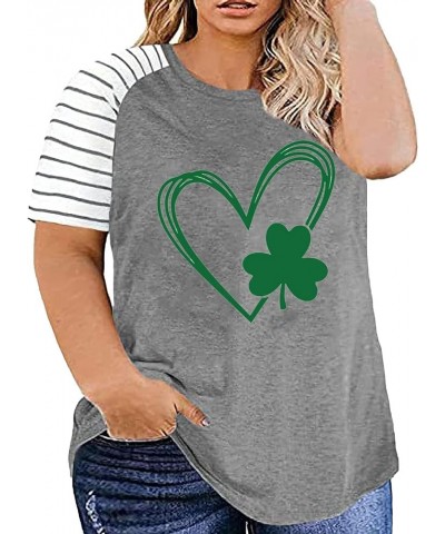 Plus Size St. Patrick's Day T-Shirt Women Cute Gnomes Shamrock Printed Shirt Tops Short Sleeve Casual Graphic Tees Gray5 $10....