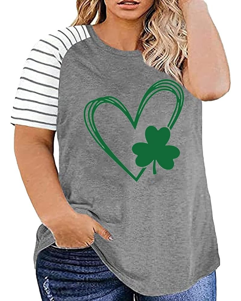 Plus Size St. Patrick's Day T-Shirt Women Cute Gnomes Shamrock Printed Shirt Tops Short Sleeve Casual Graphic Tees Gray5 $10....