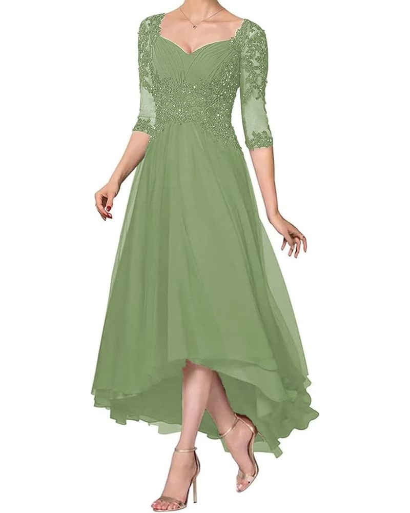 Applique Beaded Mother of The Bride Dress with 1/2 Sleeve High Low Laces Chiffon Mother Bride Dresses Aline Sage Green $35.88...