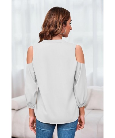 Womens V-Neck Lantern Sleeve Blouse Zipper Design Loose Casual Top Shirts Z-white $15.67 Blouses