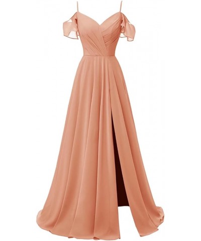 V Neck Bridesmaid Dresses Long Chiffon Ruffle Sleeves Formal Evening Wedding Party Dress for Women with Slit Peach $30.59 Dre...