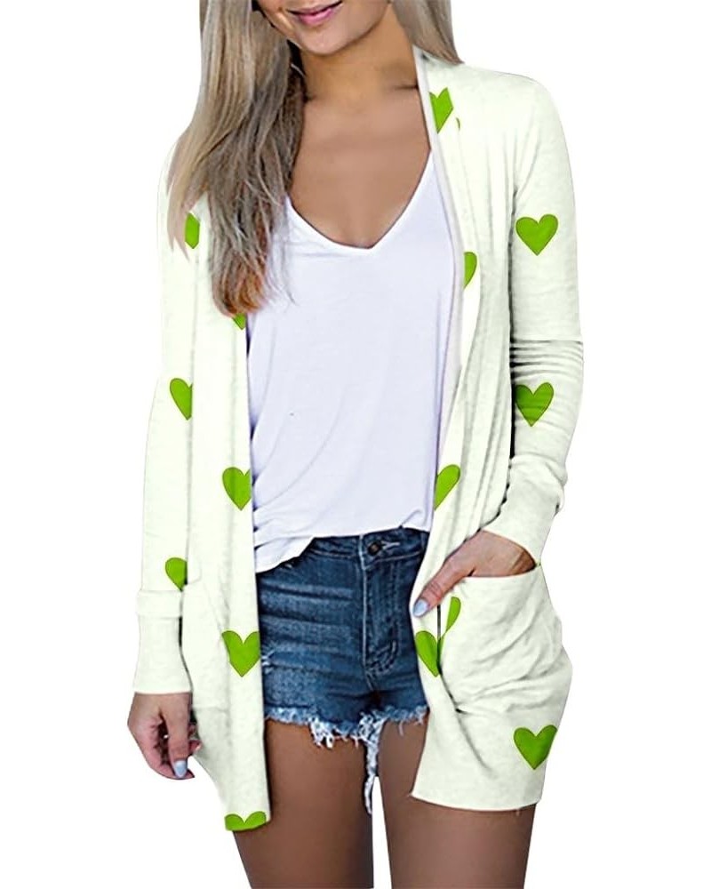 Womens Cardigan Lightweight ST Patricks Day Long Sleeve Open Front Cardigan Irish Shamrock Graphic Cute Green Cardigan 01-min...