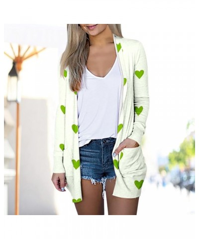 Womens Cardigan Lightweight ST Patricks Day Long Sleeve Open Front Cardigan Irish Shamrock Graphic Cute Green Cardigan 01-min...