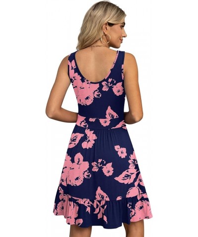 Women's Summer Casual U Neck Sundresses Pleated Knee Length Sleeveless Tank Dress Jy Navy Blue Rose $14.96 Dresses