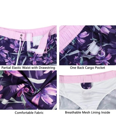 Women's Swim Shorts Quick Dry Summer Beach Drawstring Board Shorts Swimwear Floral Purple $8.98 Swimsuits