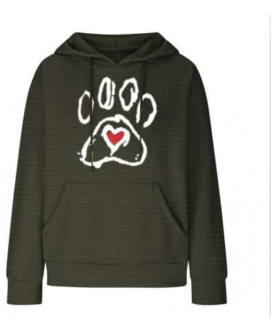 Womens Oversized Waffle Knit Sweatshirt Love Heart Dog Paw Print Hoodie Drawstring Pullover Long Sleeve Tops with Pocket Y-ar...