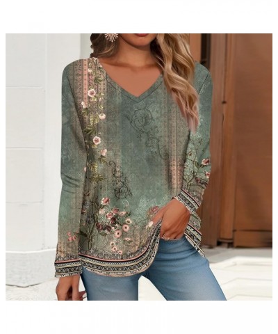 Ladies Tops and Blouses Womens Tops Long Sleeve Shirts Vneck Loose Casual Blouses Floral Printed Tshirts 01-dark Green $9.51 ...