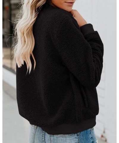 Women Fleece Jacket Winter Bomber Long Sleeve Faux Sherpa Fuzzy Casual Zip Up Coat Pocket A-black $20.09 Jackets