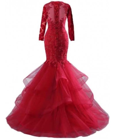 Women's Mermaid Appliques Evening Dresses for Wedding Party Prom Gown Long Sleeve 1-blush $52.90 Dresses