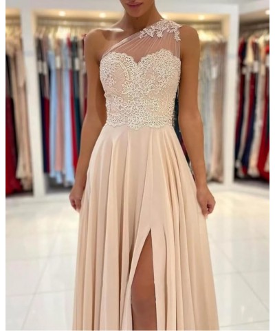 One Shoulder Chiffon Bridesmaid Dresses for Wedding 2024 Lace Slit Prom Dress with Pocket Evening Formal Gown Red $34.40 Dresses