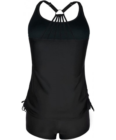 Plus Size Strappy Bathing Suits for Women Athletic Two Piece Swimsuit Modest Tankini Top with Shorts Black $19.20 Swimsuits