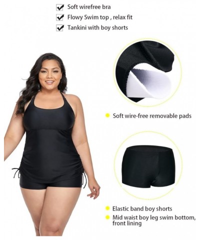 Plus Size Strappy Bathing Suits for Women Athletic Two Piece Swimsuit Modest Tankini Top with Shorts Black $19.20 Swimsuits