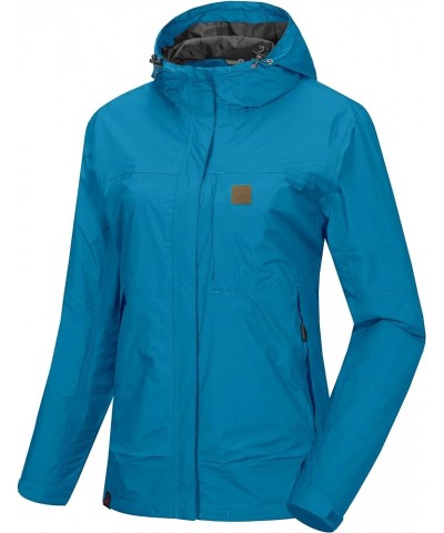 Women's Waterproof Rain Jacket Windproof Light Jacket Breathable Rain Shell with Hood for Hiking Travel Mediterranean Blue $3...