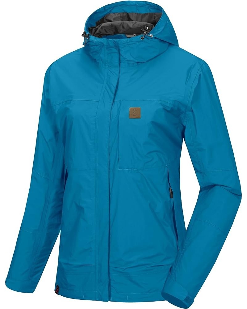 Women's Waterproof Rain Jacket Windproof Light Jacket Breathable Rain Shell with Hood for Hiking Travel Mediterranean Blue $3...