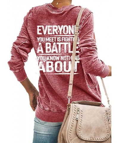 Be Kind Everyone Is Fighting a Battle Sweatshirt Be Kind Sweatshirt Women Mental Health Inspirational Sweatshirt Wine Pink $1...