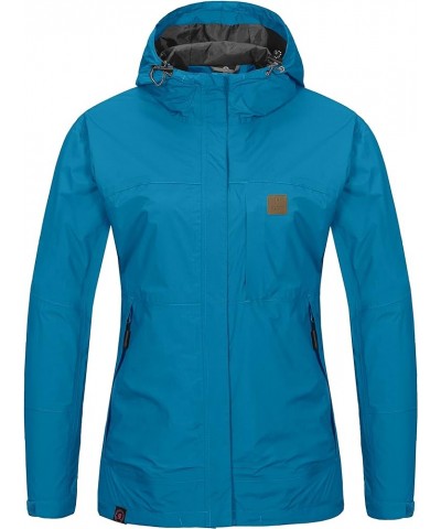 Women's Waterproof Rain Jacket Windproof Light Jacket Breathable Rain Shell with Hood for Hiking Travel Mediterranean Blue $3...