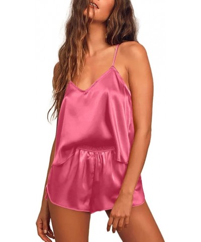 Women Silk Camisole Pajamas Shorts Set Watermelon Red $11.25 Sleep & Lounge