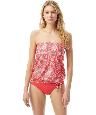 womens Romantic Paisley Blouson Bandini W/Removable Soft Cups and Straps Geranium $30.48 Swimsuits