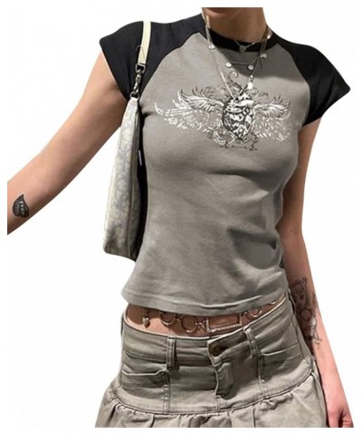 Women's Short Sleeve T-Shirts E Girls Y2K Bodycon Cropped Tee Fashion Round Neck Slim Fit Tank Casual Crop Top Grey2 $5.71 T-...