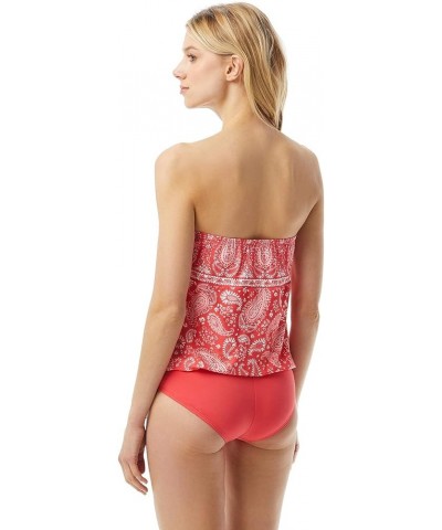 womens Romantic Paisley Blouson Bandini W/Removable Soft Cups and Straps Geranium $30.48 Swimsuits