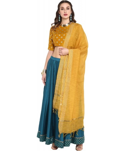 Women's Day Mustard and Turquoise Green Poly Silk Lehenga Choli With Dupatta $20.09 Dresses