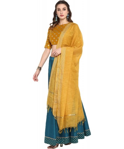 Women's Day Mustard and Turquoise Green Poly Silk Lehenga Choli With Dupatta $20.09 Dresses