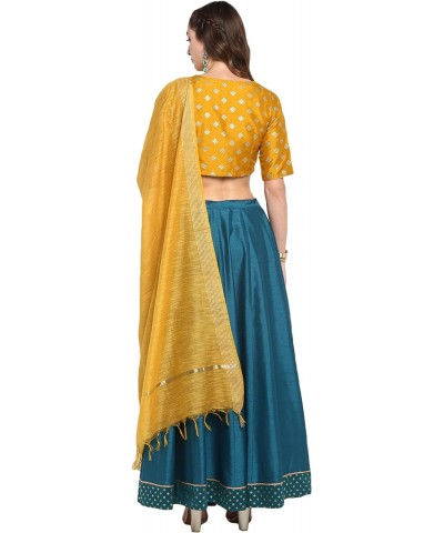 Women's Day Mustard and Turquoise Green Poly Silk Lehenga Choli With Dupatta $20.09 Dresses