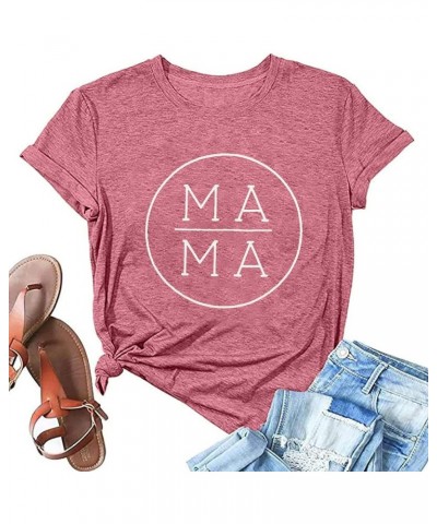 Mama Shirts for Women Tie Dye Mama Letter Printed T Shirt Casual Tee Tops Funny Graphic Tees Pink $11.00 T-Shirts