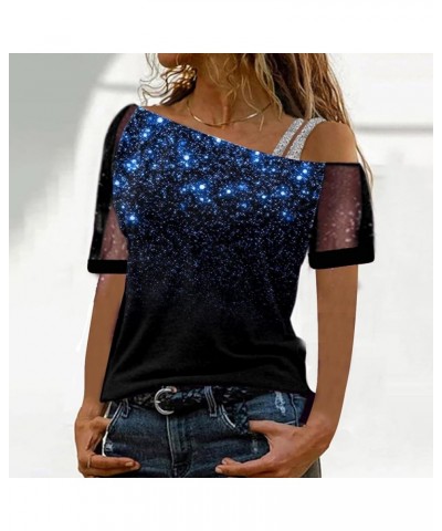 Womens Tops Casual Dot Mesh Stitching Short Sleeve Tops Blouses Solid Square Neck Ribbed Tops Slim Summer Shirts Y22blue $11....